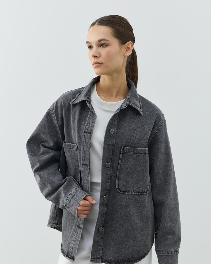 Unisex Çift Cepli Jean Ceket Çift Paket Gri - Aybikestil (1)