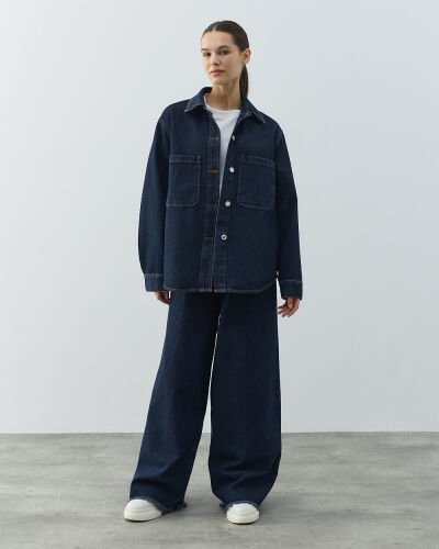 Unisex Çift Cepli Jean Ceket Çift Paket Lacivert - Aybikestil (1)