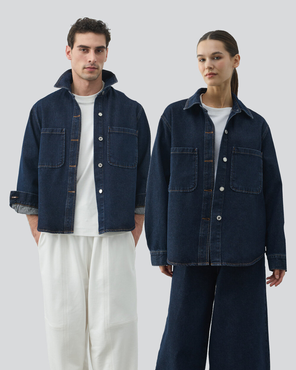 Unisex Çift Cepli Jean Ceket Çift Paket Lacivert - 