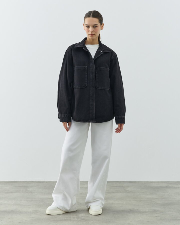 Unisex Çift Cepli Jean Ceket Füme - Aybikestil (1)