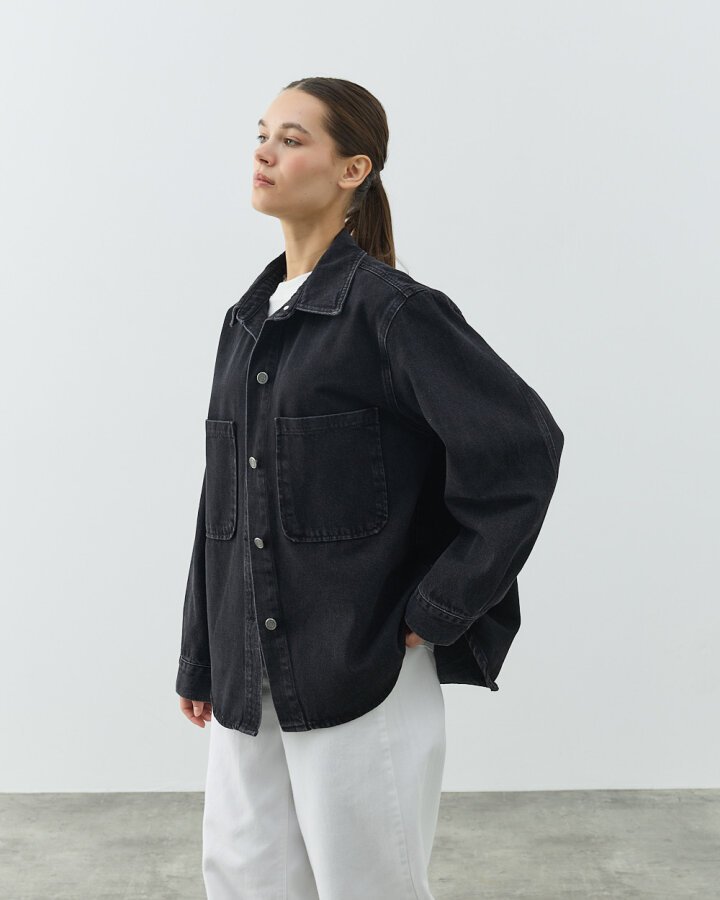 Unisex Çift Cepli Jean Ceket Füme - Aybikestil (1)