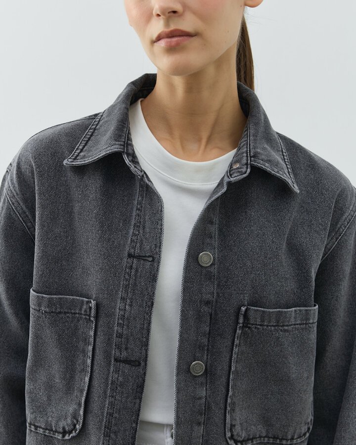 Unisex Çift Cepli Jean Ceket Gri - Aybikestil (1)