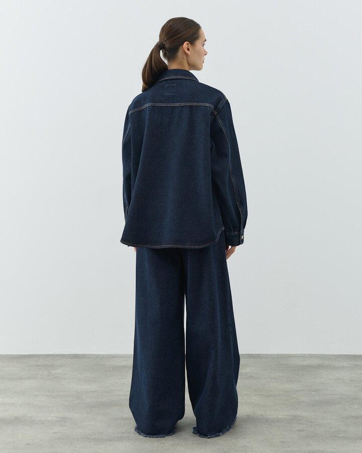 Unisex Çift Cepli Jean Ceket Lacivert - Aybikestil (1)