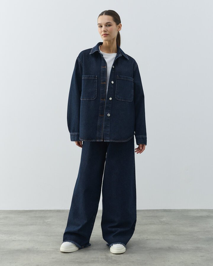 Unisex Çift Cepli Jean Ceket Lacivert - Aybikestil (1)