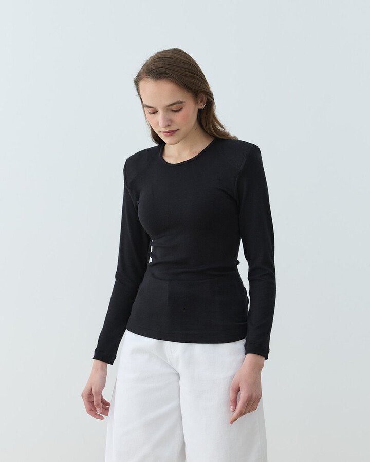 Vatkalı Uzun Kollu Body Siyah - Aybikestil (1)