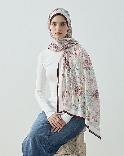 Viskon Şal Mix Flower Pembe - Aybikestil (1)