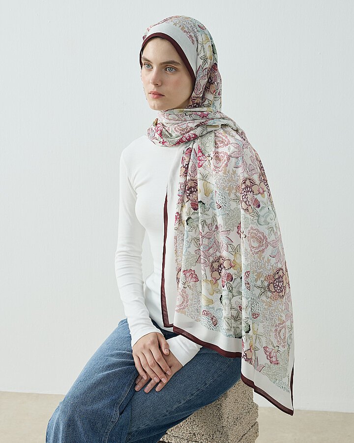 Viskon Şal Mix Flower Pembe - Aybikestil (1)