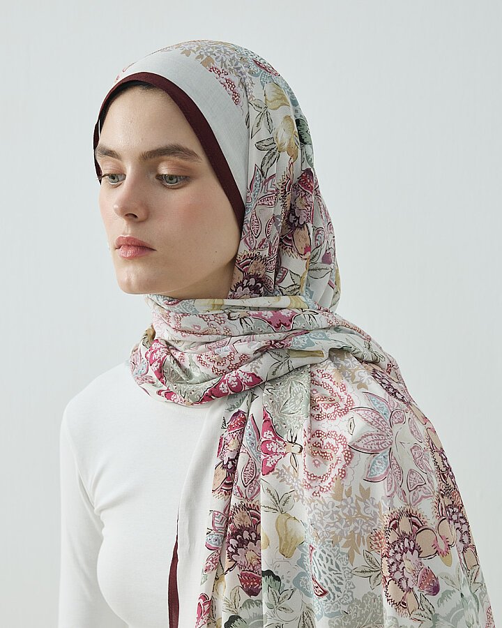 Viskon Şal Mix Flower Pembe - Aybikestil (1)