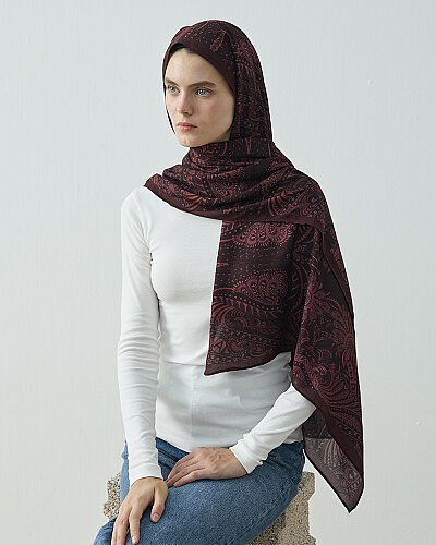 Viskon Şal Plum Ethnic Mürdüm - Aybikestil (1)