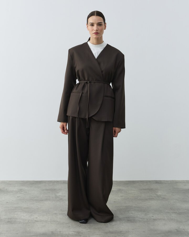 Yakasız Blazer Ceket Acı Kahve - Aybikestil (1)