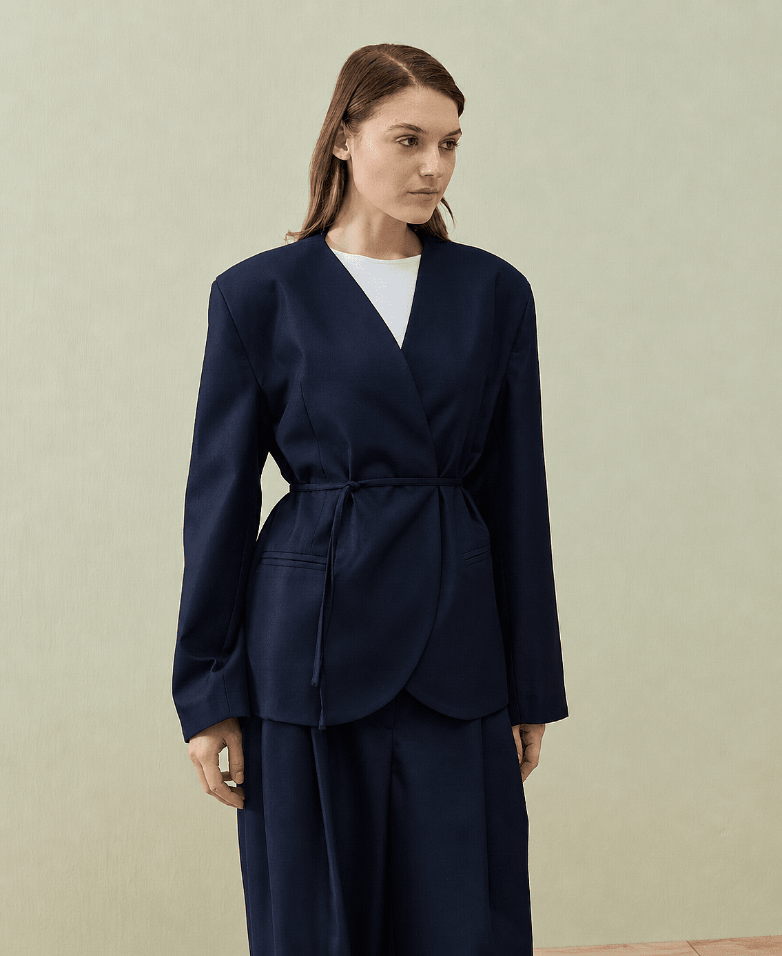 Yakasız Blazer Ceket Lacivert - Aybikestil