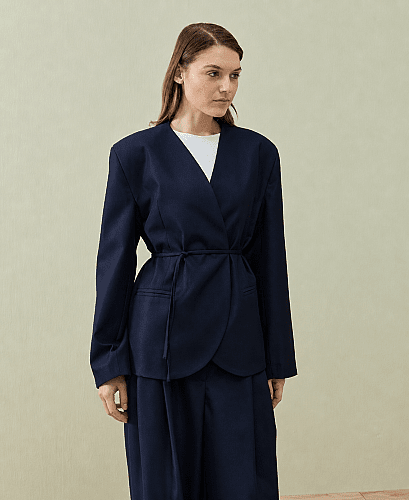 Yakasız Blazer Ceket Lacivert 