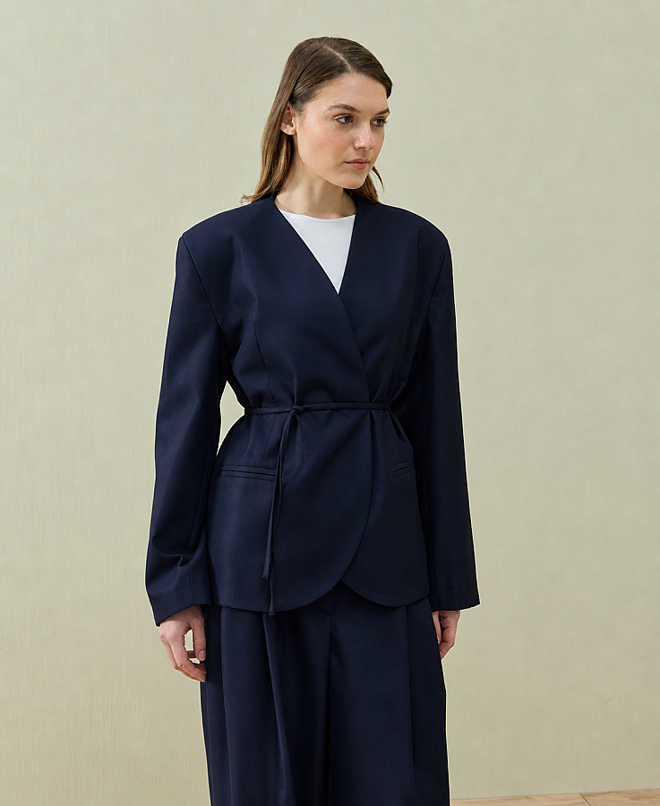 Yakasız Blazer Ceket Lacivert