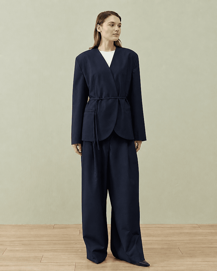 Yakasız Blazer Ceket Lacivert - Aybikestil (1)
