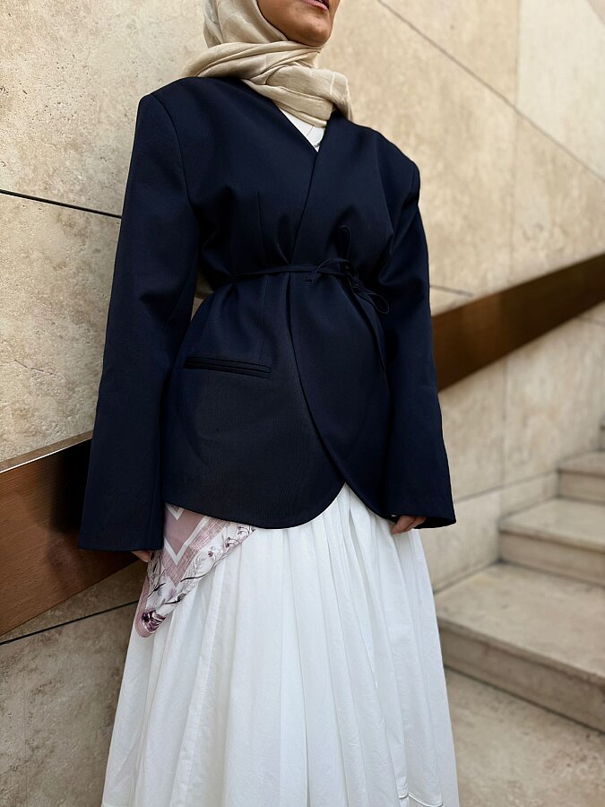 Yakasız Blazer Ceket Lacivert - Aybikestil (1)