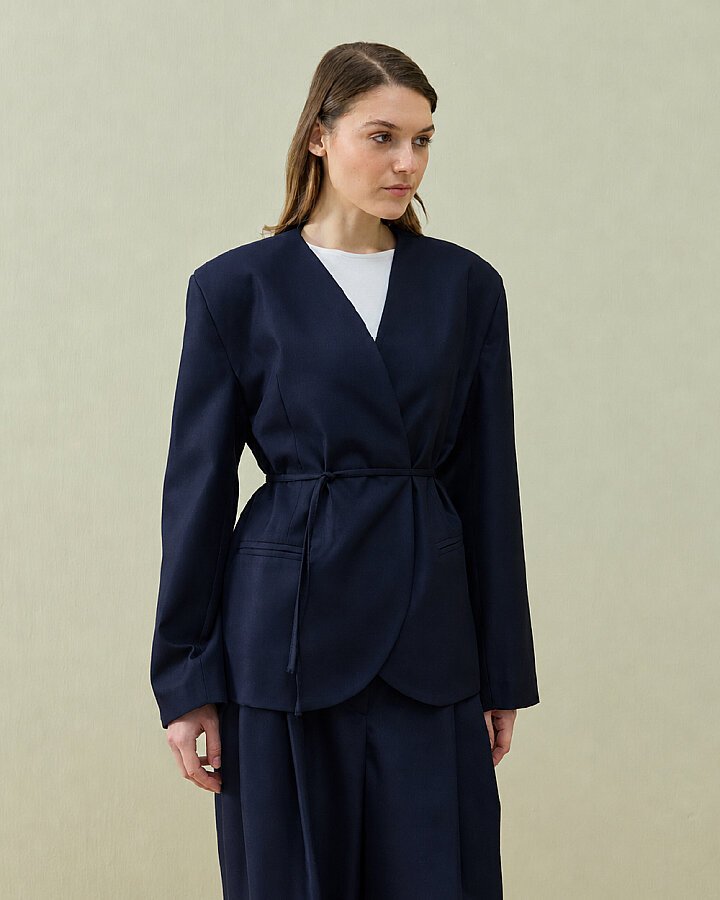 Yakasız Blazer Ceket Lacivert - Aybikestil