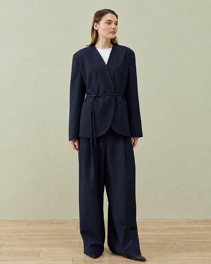 Yakasız Blazer Ceket Lacivert - Aybikestil (1)