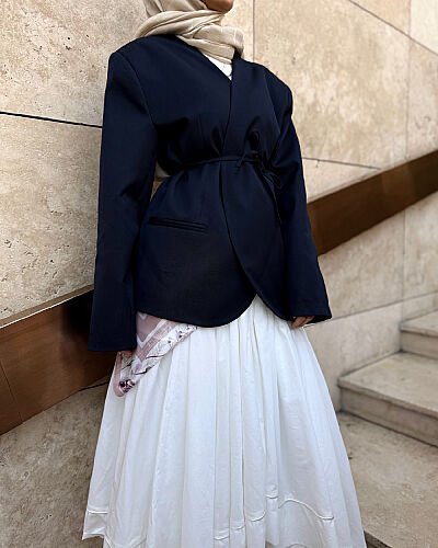 Yakasız Blazer Ceket Lacivert - Aybikestil (1)