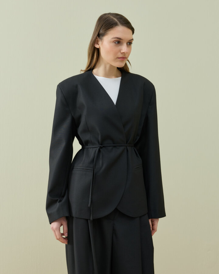 Yakasız Blazer Ceket Siyah