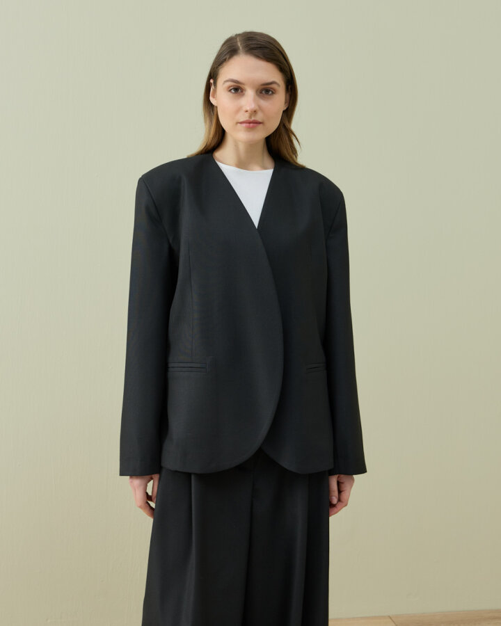 Yakasız Blazer Ceket Siyah - Aybikestil (1)