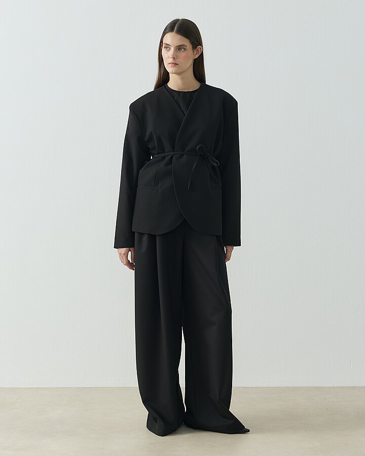 Yakasız Yuvarlak Blazer Ceket Siyah - Aybikestil (1)