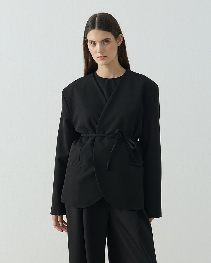 Yakasız Yuvarlak Blazer Ceket Siyah - Aybikestil