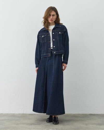 Yarasa Kol Kısa Jean Ceket Lacivert - Aybikestil (1)