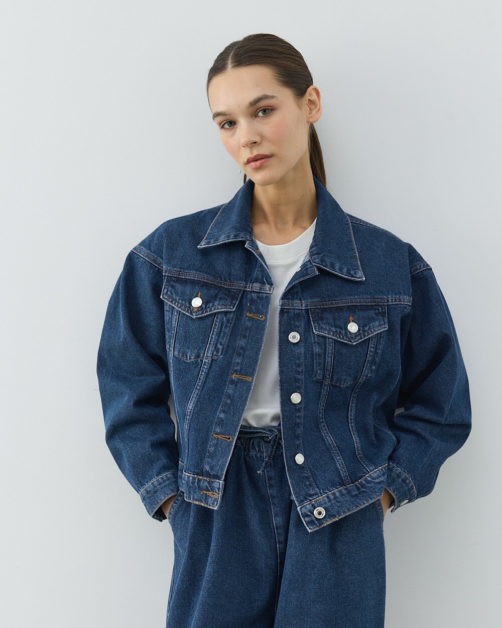 Yarasa Kol Kısa Jean Ceket Mavi - Aybikestil