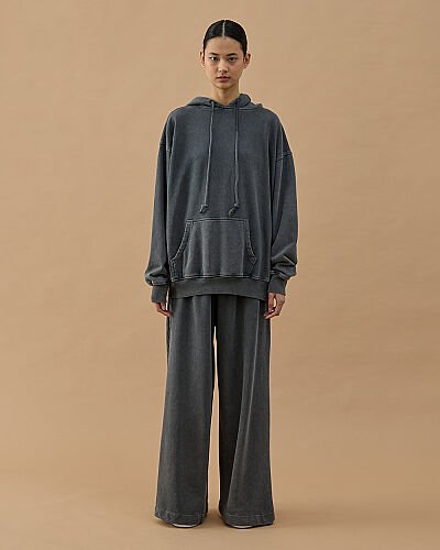 Yıkamalı Cotton İki İplik Kapüşonlu Hoodie Sweatshirt Antrasit - Aybikestil (1)