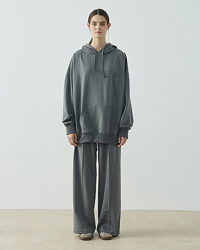 Cotton İki İplik Kapüşonlu Hoodie Sweatshirt Antrasit - Aybikestil (1)