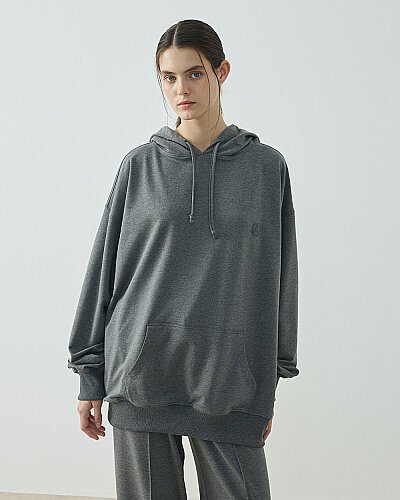 Cotton İki İplik Kapüşonlu Hoodie Sweatshirt Antrasit 
