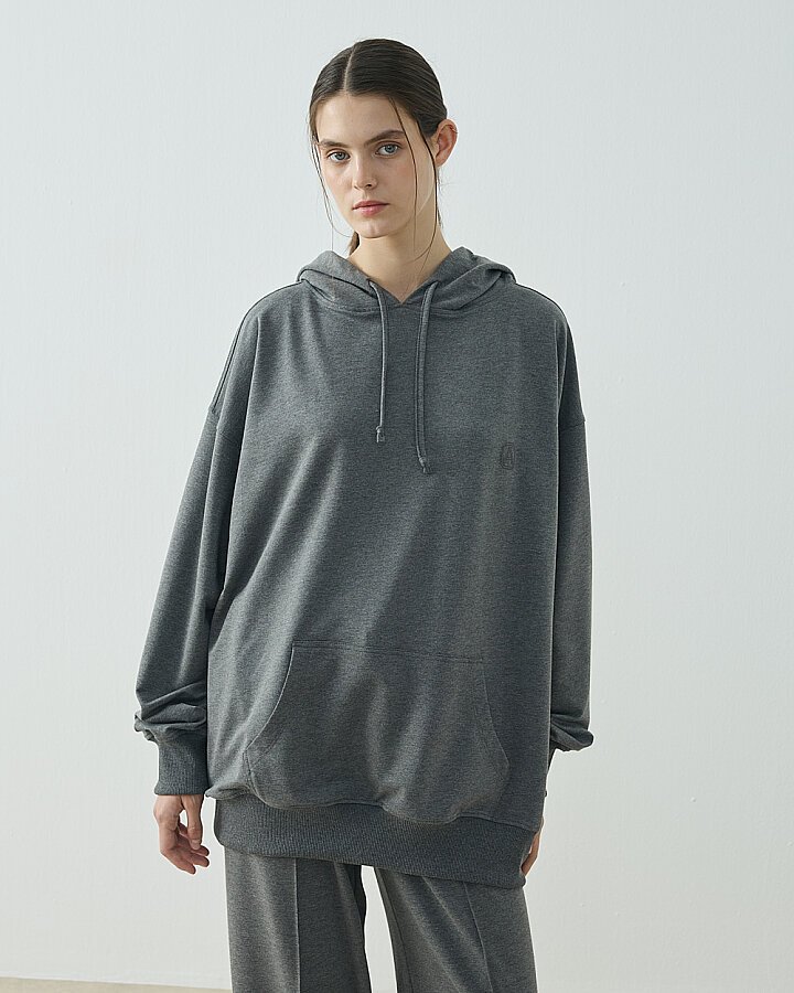 Cotton İki İplik Kapüşonlu Hoodie Sweatshirt Antrasit - Aybikestil