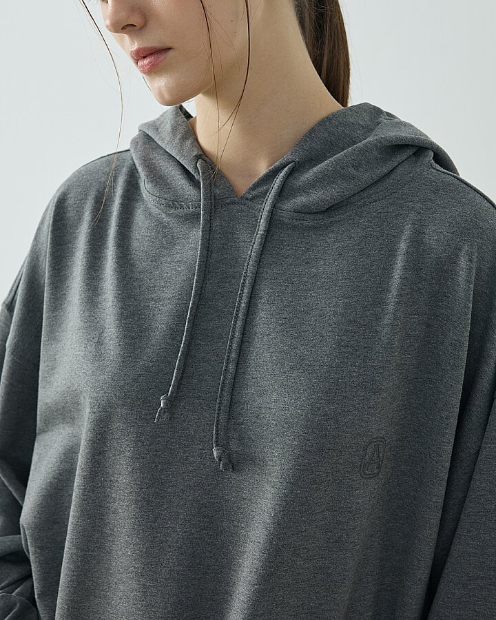 Cotton İki İplik Kapüşonlu Hoodie Sweatshirt Antrasit - Aybikestil (1)