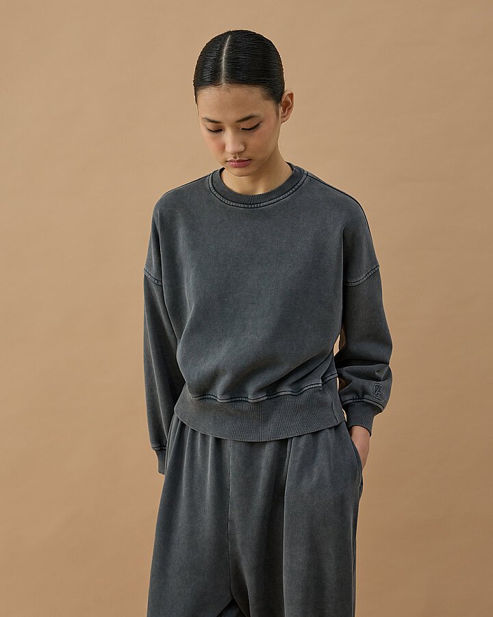 Yıkamalı Cotton İki İplik Mini Sweat Antrasit - Aybikestil (1)