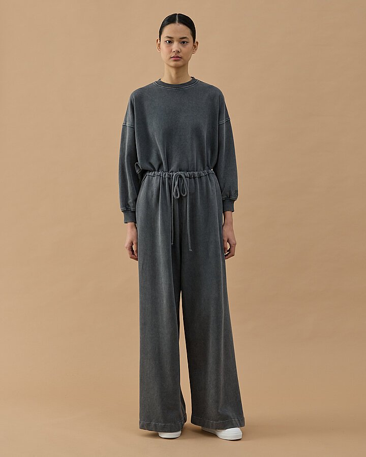 Yıkamalı Cotton İki İplik Wide Leg Bol Eşofman Altı Antrasit - Aybikestil (1)