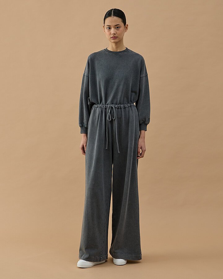 Yıkamalı Cotton İki İplik Wide Leg Bol Eşofman Altı Antrasit - Aybikestil (1)