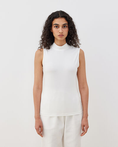 Yüksek Yaka Kolsuz Body Ekru 