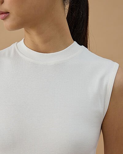 Yüksek Yaka Kolsuz Body Ekru - Aybikestil (1)