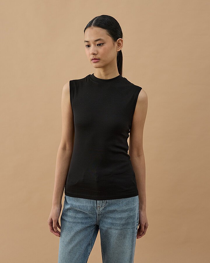 Yüksek Yaka Kolsuz Body Siyah - Aybikestil (1)