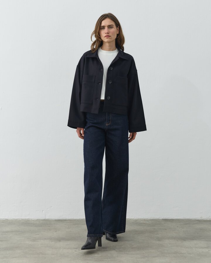 Yün Cepli Kısa Kaban Lacivert - Aybikestil (1)