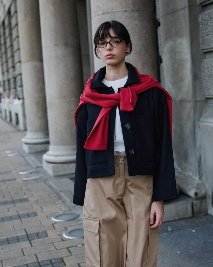 Yün Cepli Kısa Kaban Lacivert