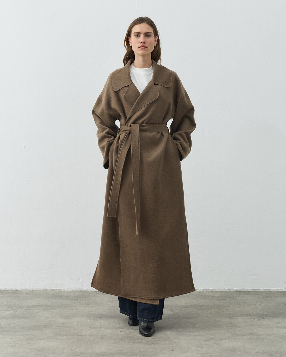 Yün Oversize Yırtmaçlı Kruvaze Kaban Camel - Aybikestil