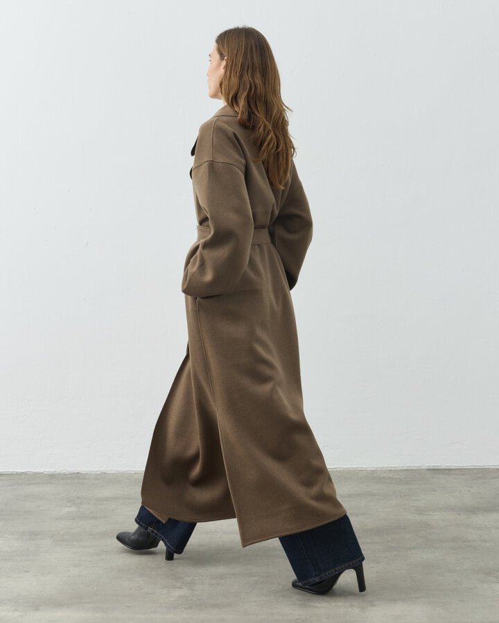 Yün Oversize Yırtmaçlı Kruvaze Kaban Camel - Aybikestil (1)