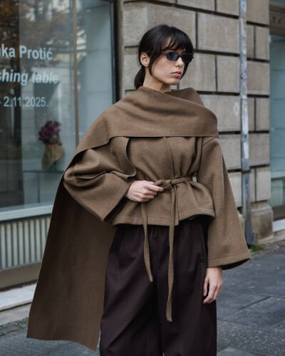 Yün Seyyar Atkılı Kısa Kaban Camel 