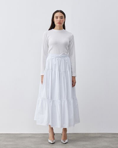 Linea Üç Katlı Büzgülü Etek Beyaz - Aybikestil (1)