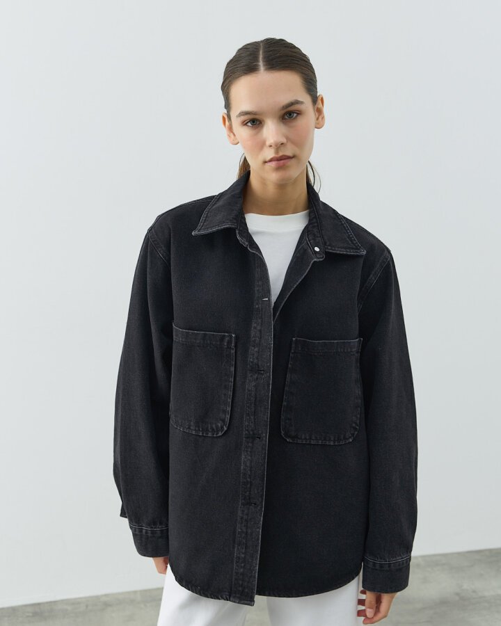 Unisex Çift Cepli Jean Ceket Çift Paket Füme - (1)