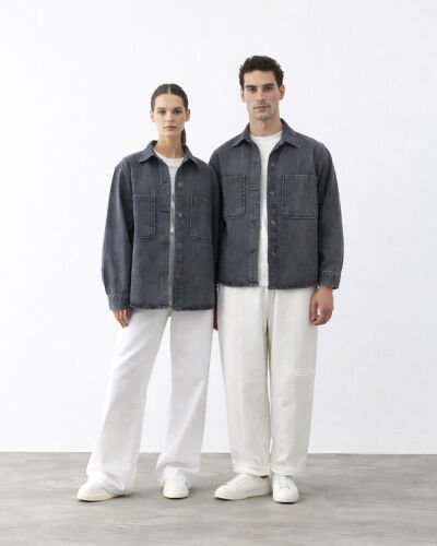 Unisex Çift Cepli Jean Ceket Çift Paket Gri 