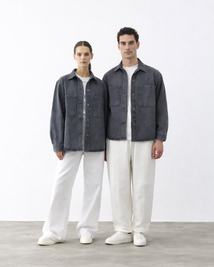 Unisex Çift Cepli Jean Ceket Çift Paket Gri - 