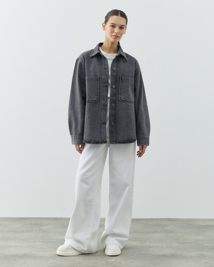 Unisex Çift Cepli Jean Ceket Çift Paket Gri - (1)