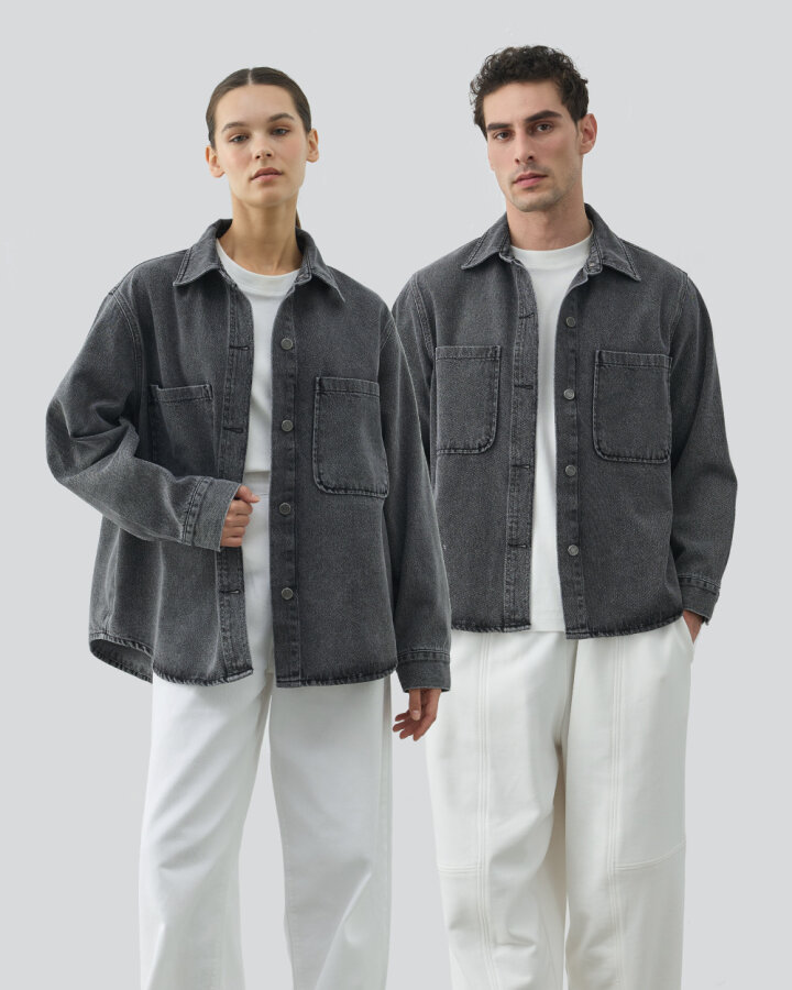 Unisex Çift Cepli Jean Ceket Çift Paket Gri - 